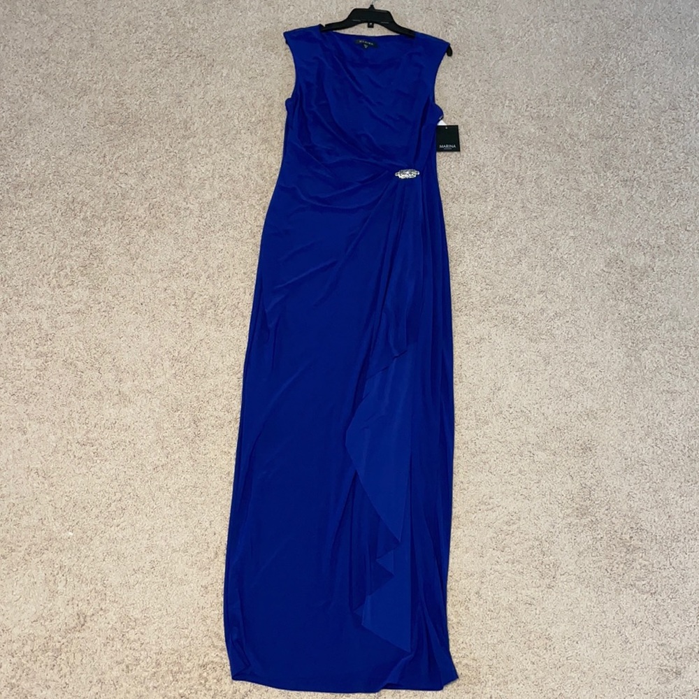 Royal blue formal dress with sparkle pin accent